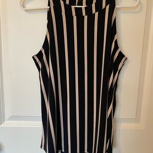 Adrianna Papell Black and Cream Striped Sleeveless Halter Top